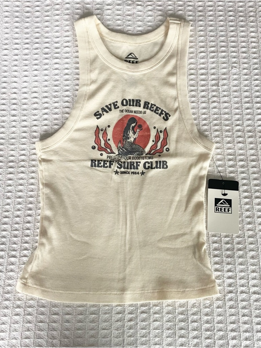 REEF Cream ribbed graphic Tank NWT size XS